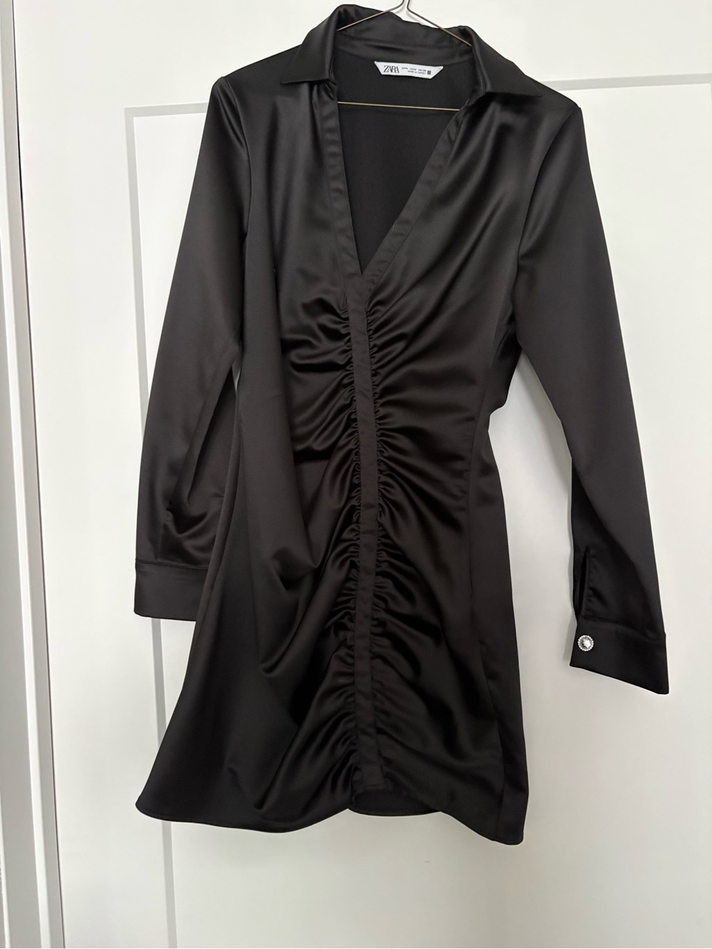 Zara Black Satin Shirt Dress